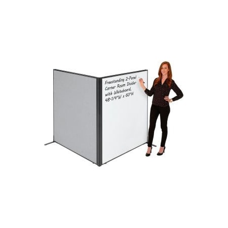 Global Equipment Interion Freestanding 2-Panel Corner Room Divider with Whiteboard, 48-1/4"W x 60"H, Gray 695161GY